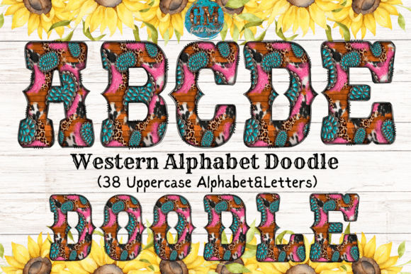 Western Cow Turquoise Alphabet Set